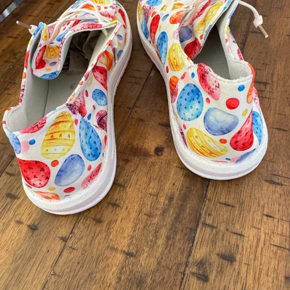 Emmeline's Fashion Easter Eggs Printed Square Toe Slip On Canvas Flats Shoes - Picture 6 of 14